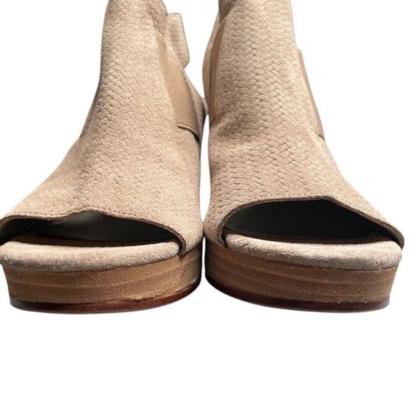Eileen Fisher Womens Vero Cuoio Suede Peeptoe Wedges 9 Tan Herringbone Elastic - Picture 3 of 15